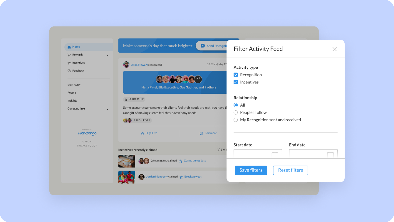 Screenshot of the updates to the Activity Feed Filters.